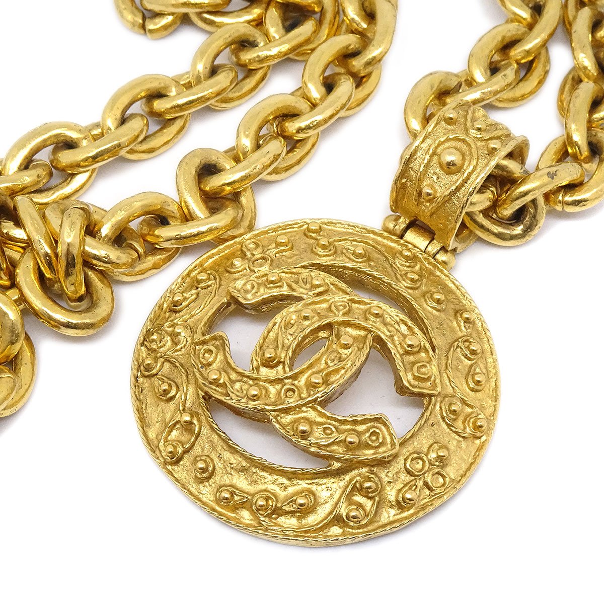 CHANEL Cutout Medallion Gold Pendant Necklace 90200