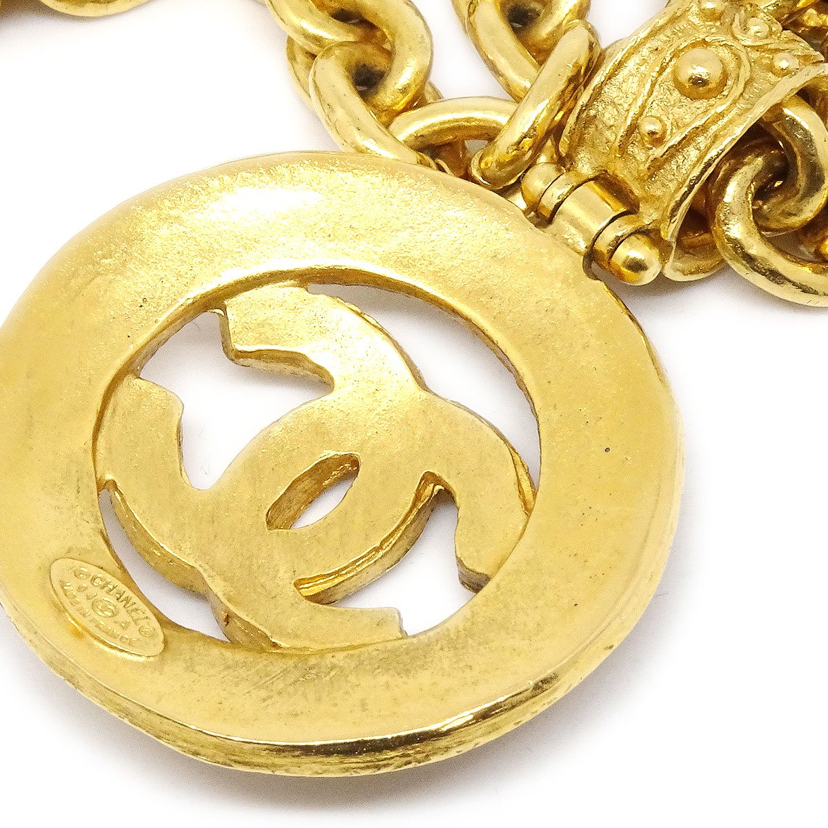 CHANEL Cutout Medallion Gold Pendant Necklace 90200