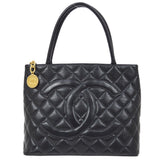 CHANEL 1997-1999 Black Caviar Medallion Tote 81167