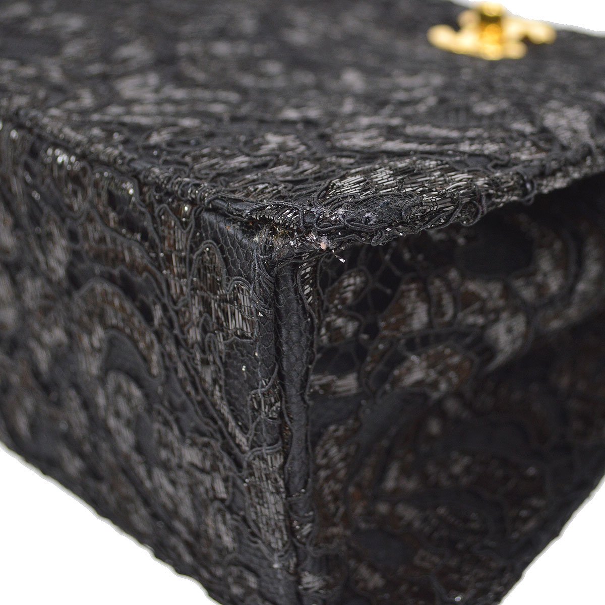 CHANEL 1997-1999 Black Satin Lace Both Side Turnlock Handbag 81287