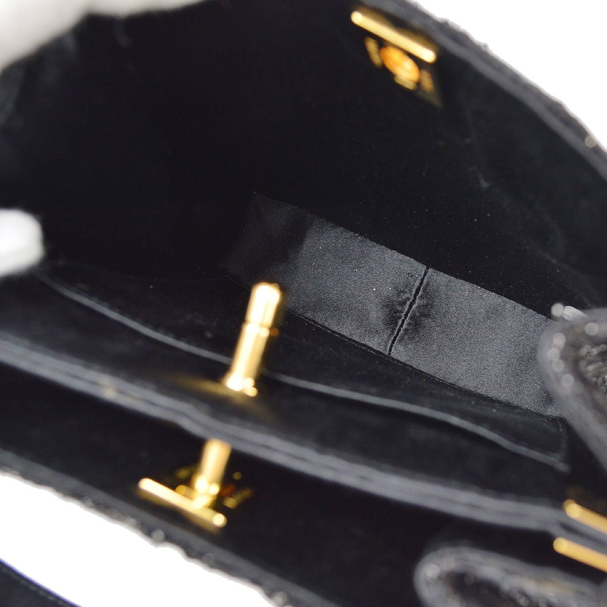 CHANEL 1997-1999 Black Satin Lace Both Side Turnlock Handbag 81287