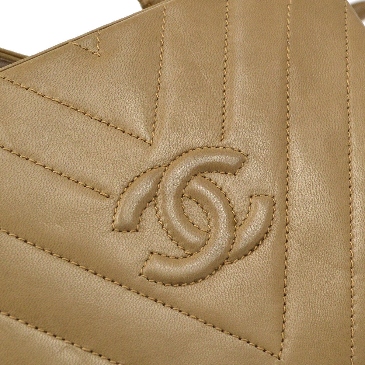 CHANEL 1997-1999 Chevron Box Bag Beige Lambskin 91386