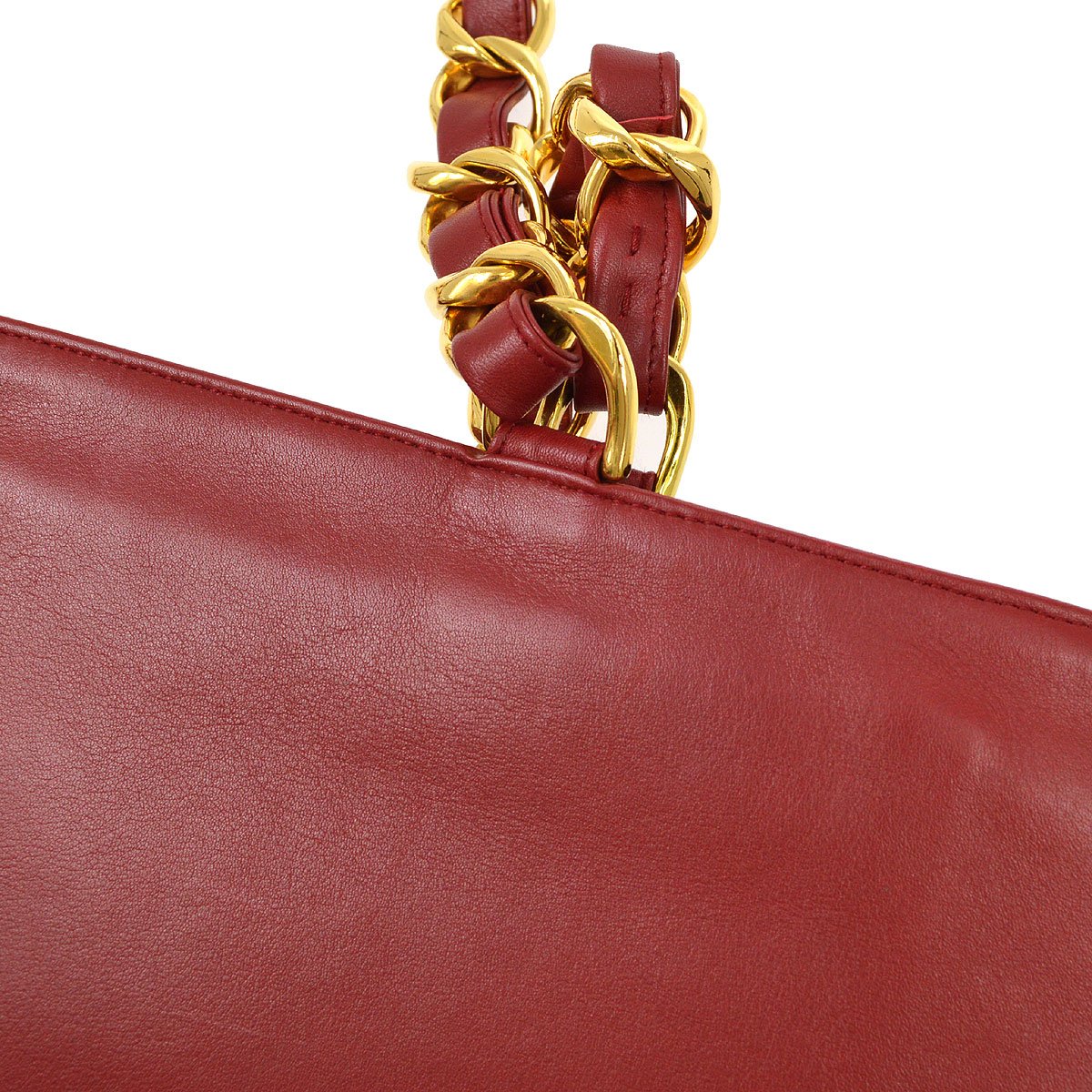 CHANEL 1991-1994 Red Lambskin XL Chain Tote Bag 91473