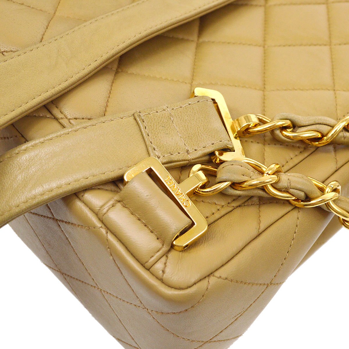CHANEL 1994-1996 Beige Lambskin Quilted CF Backpack Medium 81133