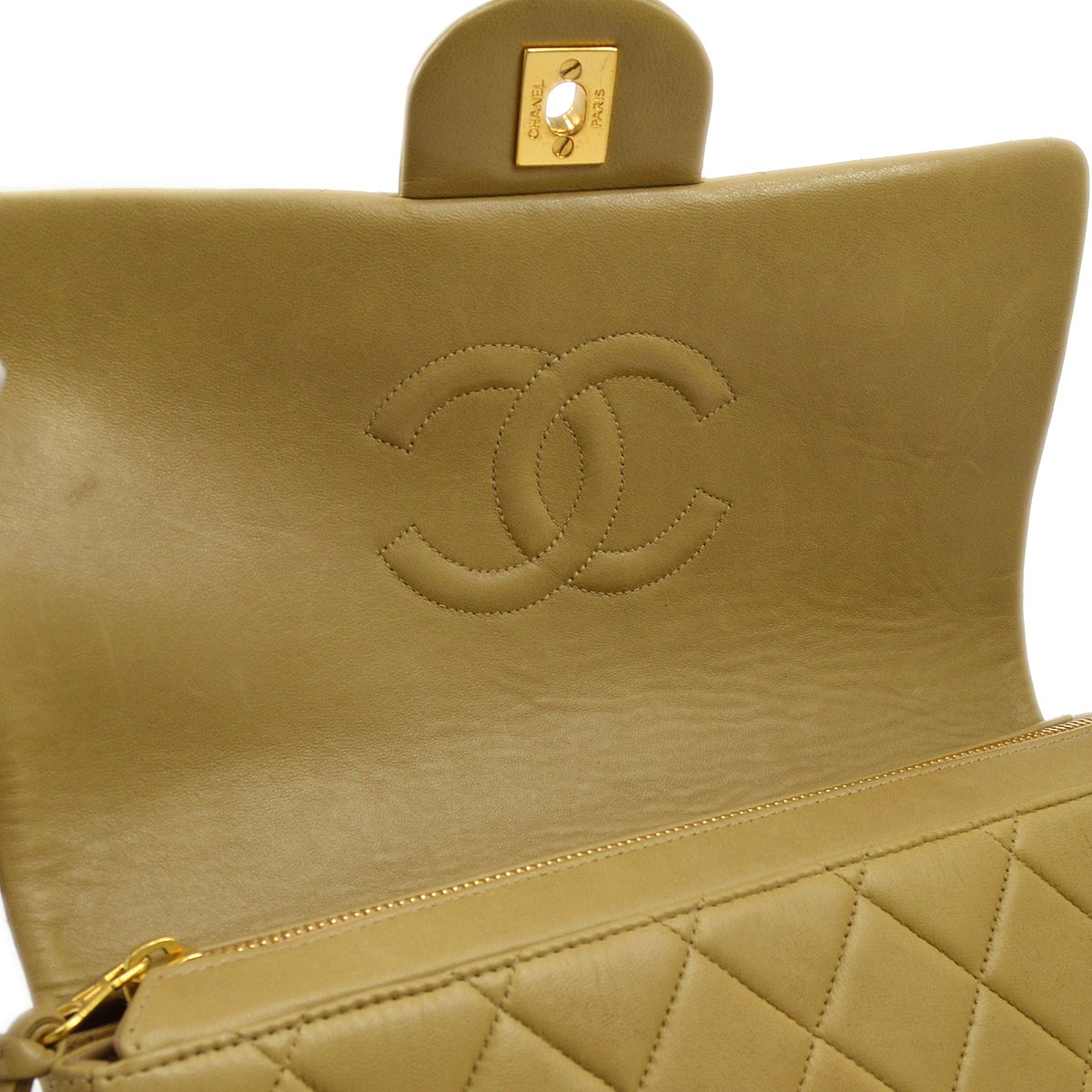 CHANEL 1994-1996 Beige Lambskin Quilted CF Backpack Medium 81133