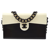 CHANEL 2000-2001 Chain Shoulder Bag Black White Plastic 82458