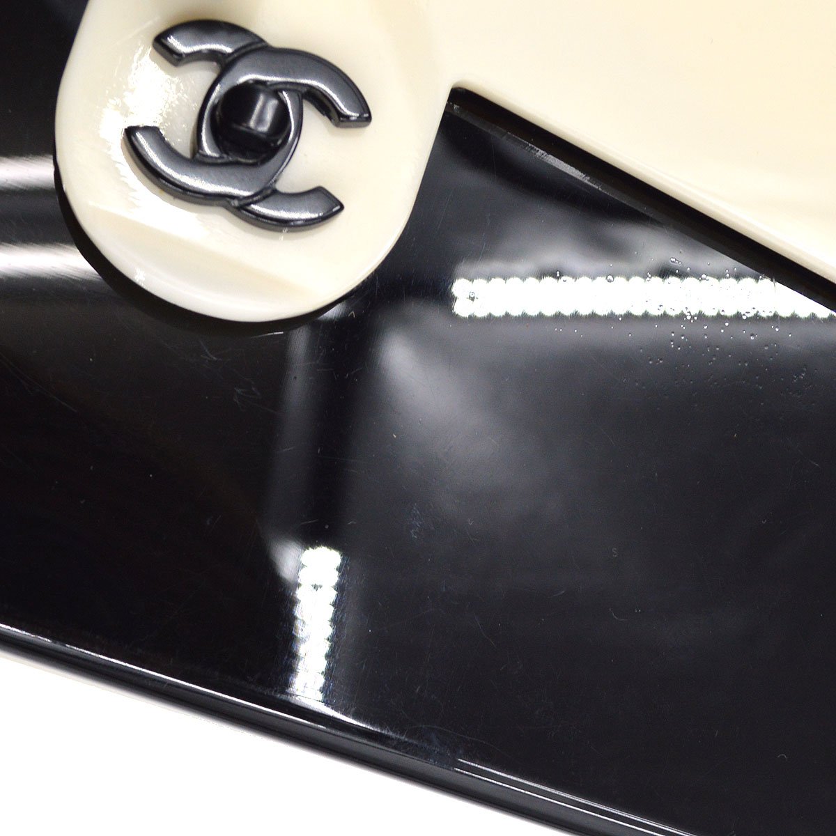 CHANEL 2000-2001 Chain Shoulder Bag Black White Plastic 82458