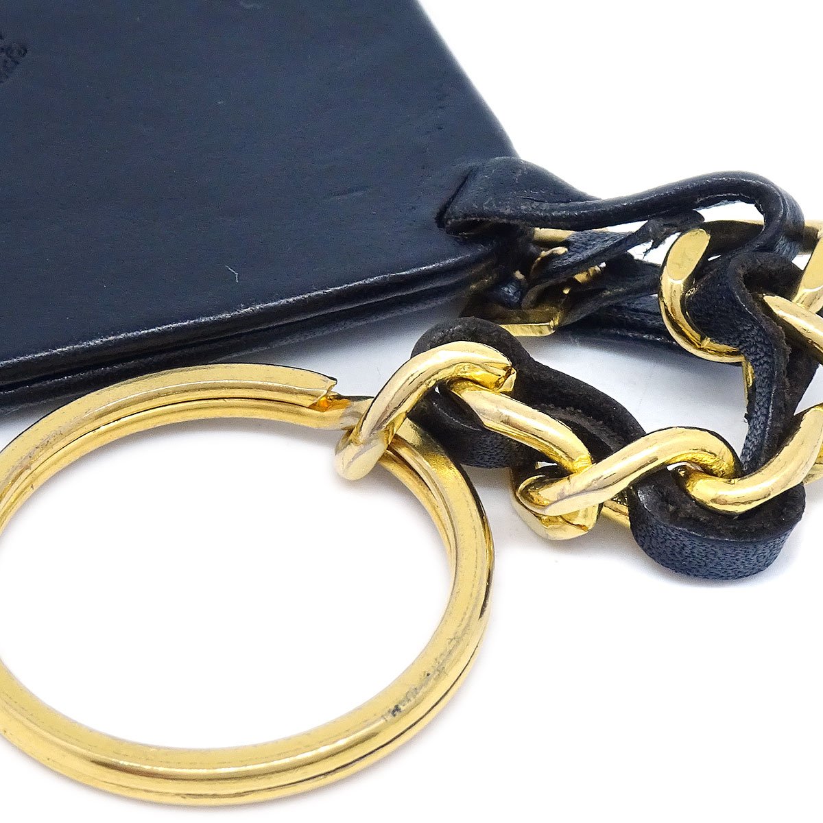 CHANEL 94P Gold Chain Key Holder Bag Charm Gold Black Small Good 82707