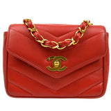 CHANEL 1994-1996 Red Lambskin Chevron Shoulder Bag 91196