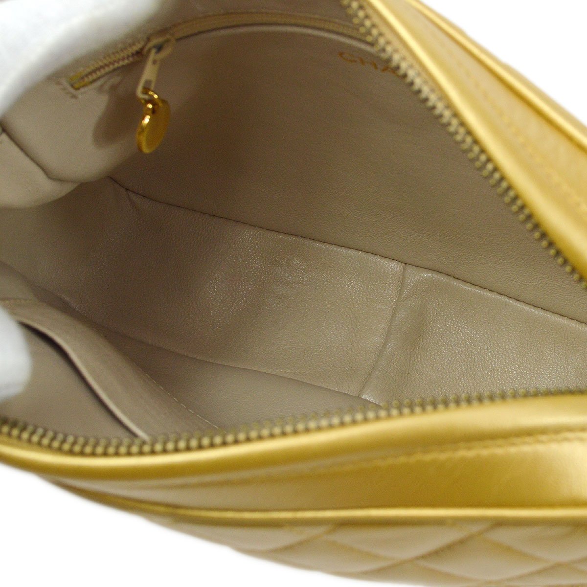 CHANEL 1991-1994 Gold Lambskin Quilted Pocket Camera Bag 81576