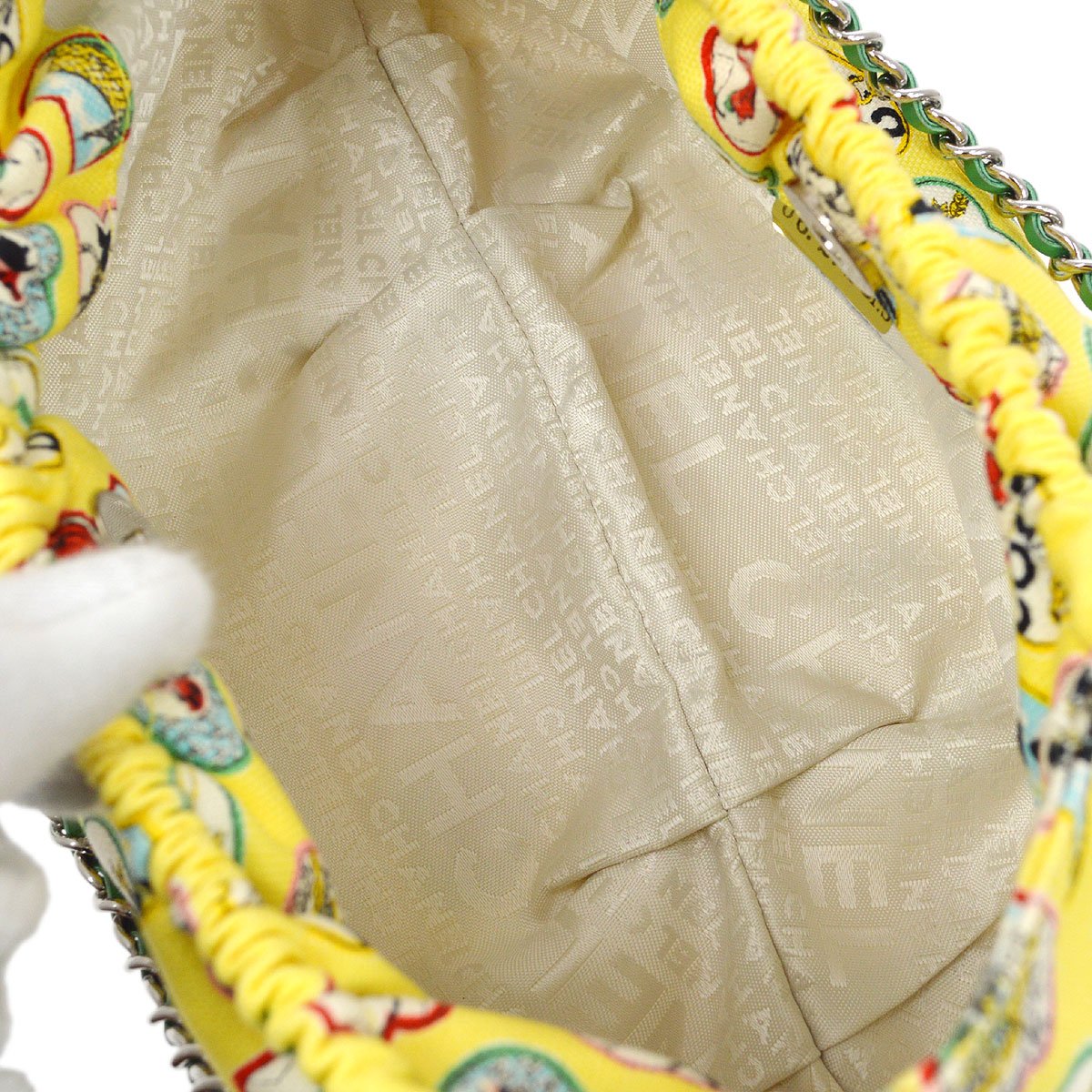 CHANEL 2005-2006 Valentine Heart Printed Handbag Yellow Canvas 92999