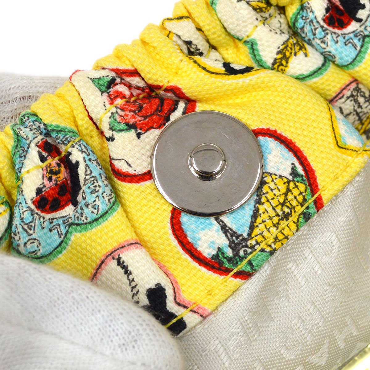 CHANEL 2005-2006 Valentine Heart Printed Handbag Yellow Canvas 92999