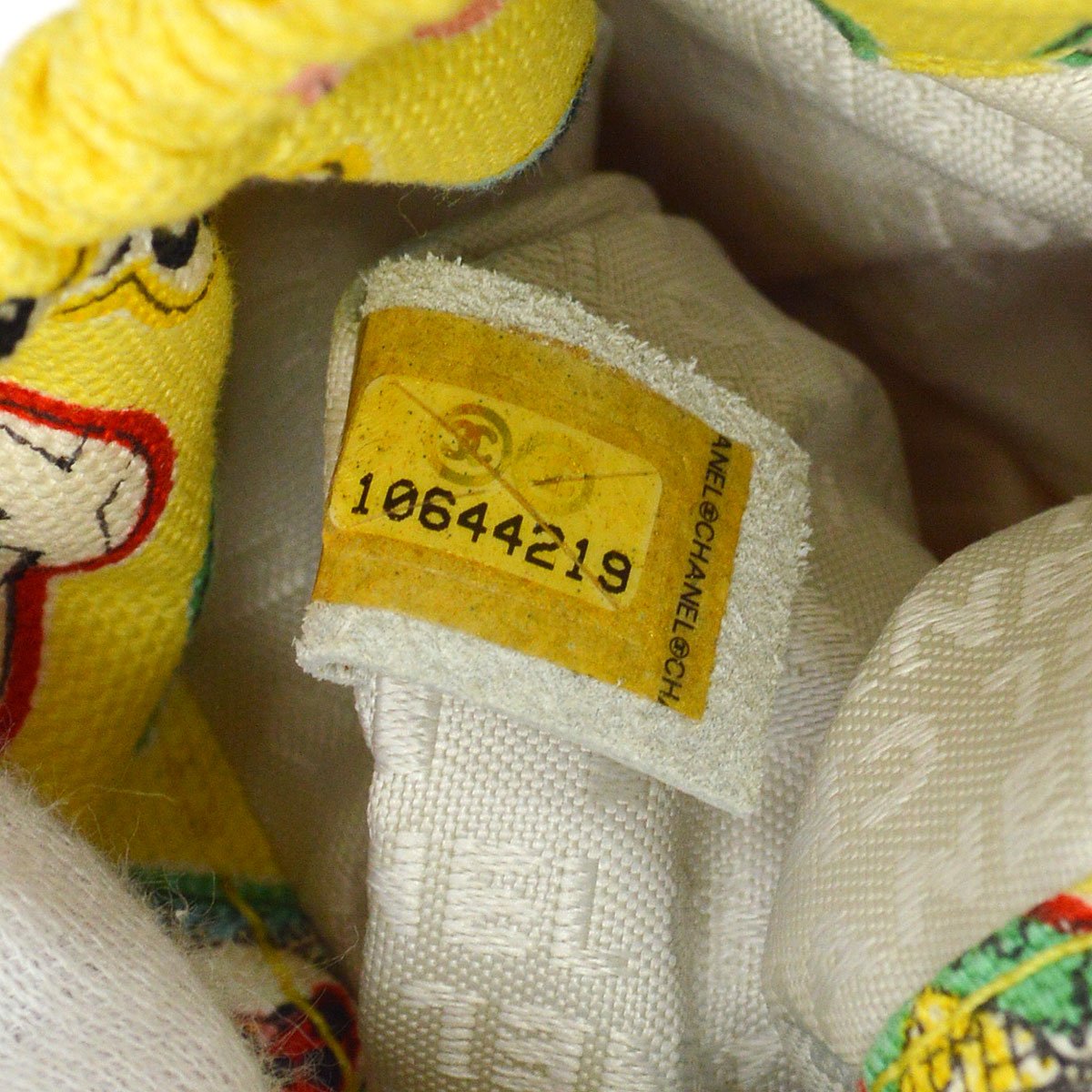 CHANEL 2005-2006 Valentine Heart Printed Handbag Yellow Canvas 92999