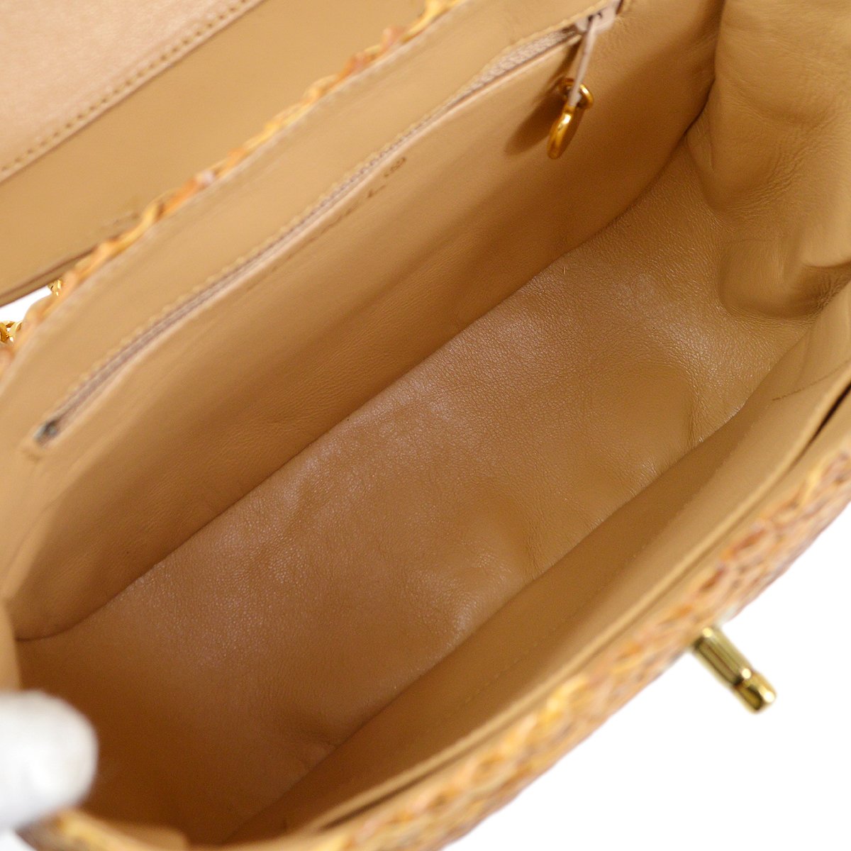 CHANEL 1997-1999 Basket Chain Shoulder Bag Beige Rattan