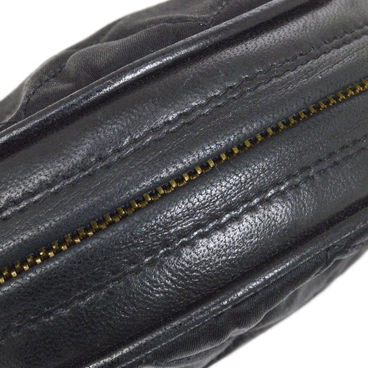 CHANEL 1989-1991 Round Shoulder Bag Black Satin