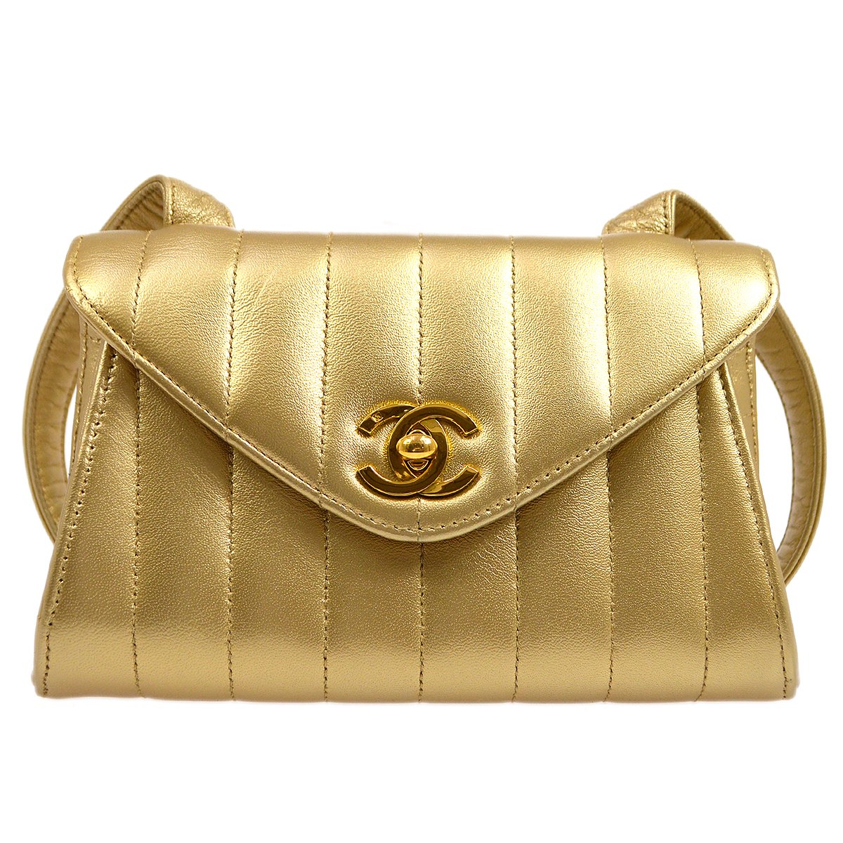 CHANEL 1994-1996 Gold Lambskin Vertical Shoulder Bag AK38097c