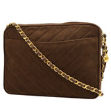 CHANEL 1991-1994 Brown Suede Diagonal Camera Bag Small