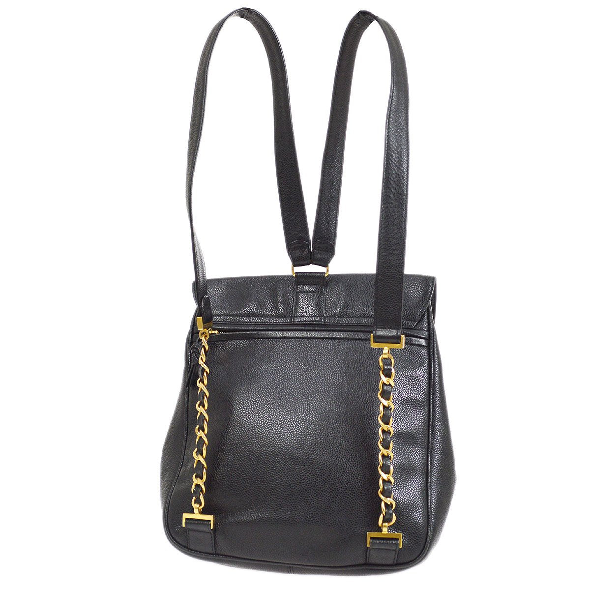 CHANEL 1996-1997 Chain Backpack Black Caviar Skin 42408