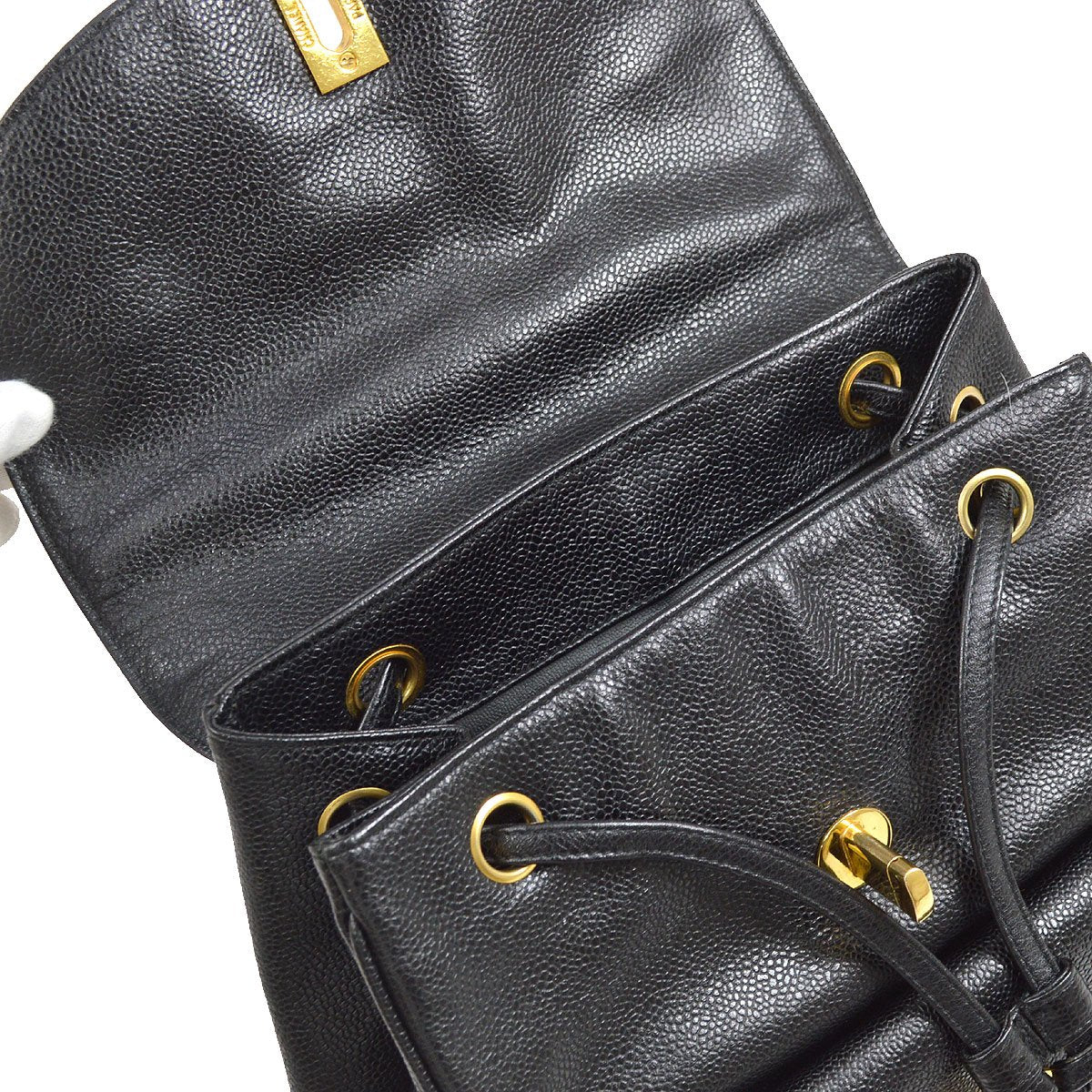 CHANEL 1996-1997 Chain Backpack Black Caviar Skin 42408