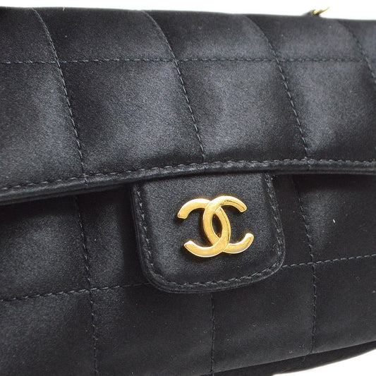 CHANEL 2009-2010 Camellia Choco Bar Single Chain Shoulder Bag Black Satin