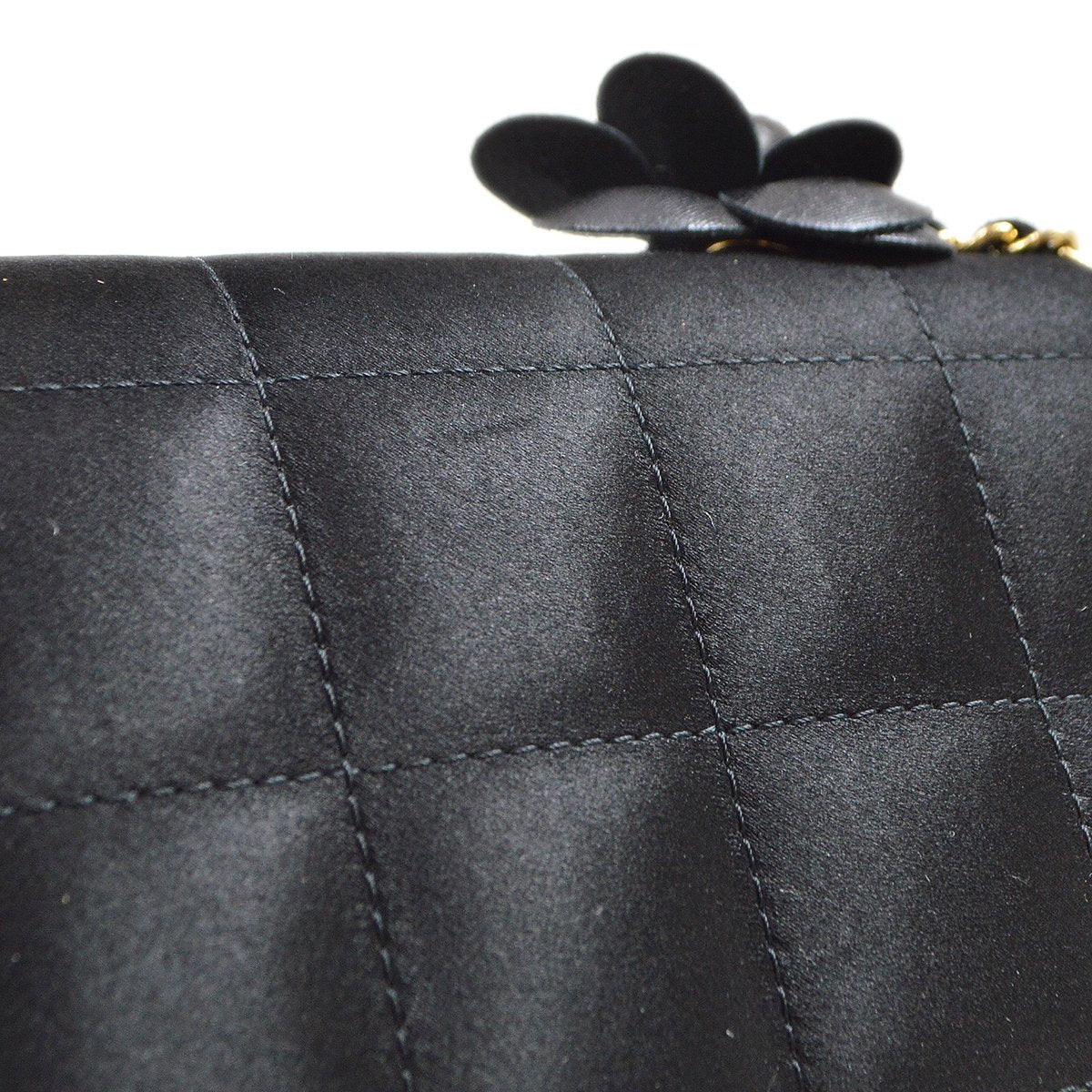 CHANEL 2009-2010 Camellia Choco Bar Single Chain Shoulder Bag Black Satin 51050