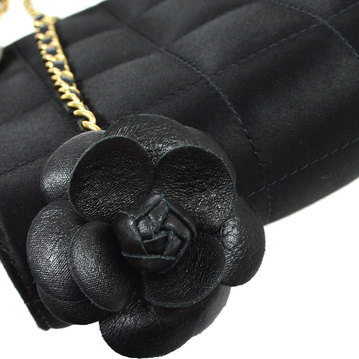 CHANEL 2009-2010 Camellia Choco Bar Single Chain Shoulder Bag Black Satin 51050