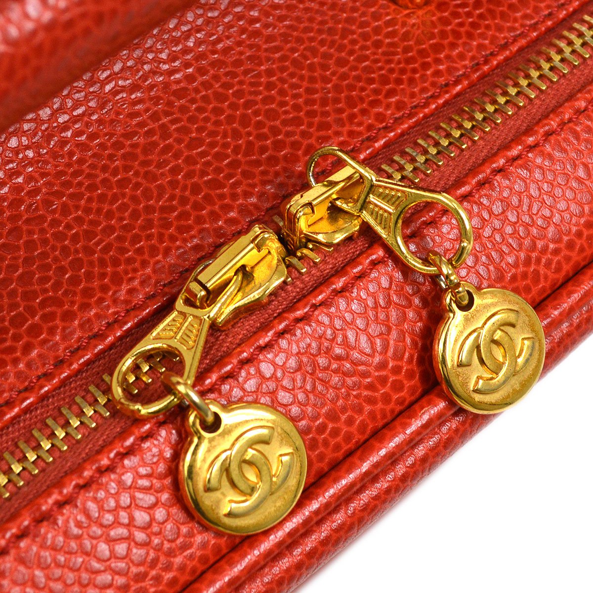 CHANEL 1997-1999 Red Caviar Lunch Box Vanity Small 06253