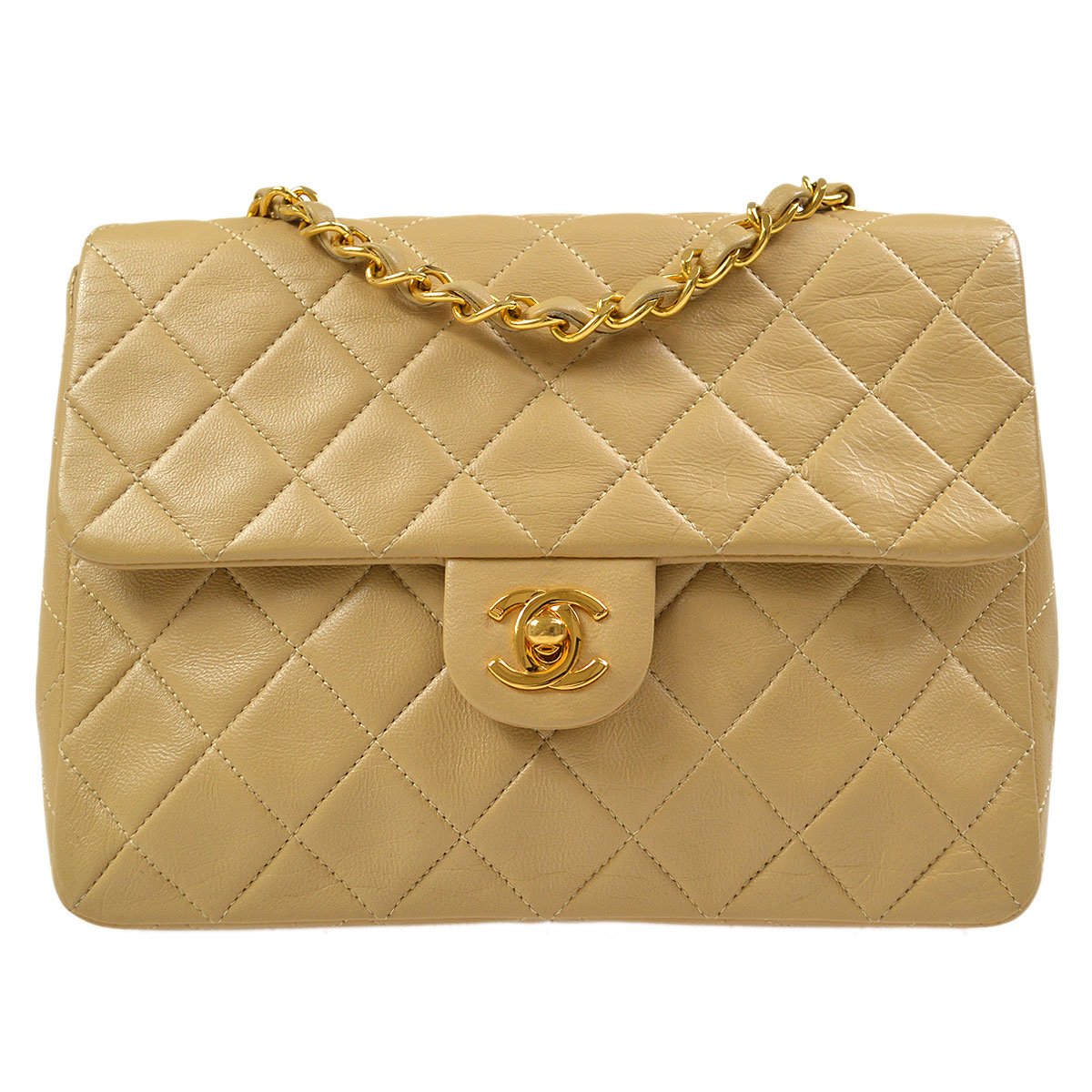 CHANEL Single Chain Shoulder Bag Beige Lambskin 83798