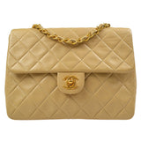 CHANEL Single Chain Shoulder Bag Beige Lambskin 83798