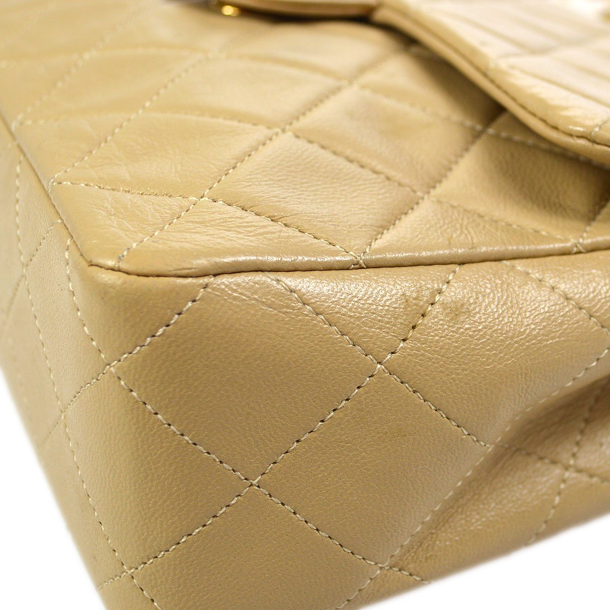 CHANEL Single Chain Shoulder Bag Beige Lambskin 83798
