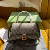 GG x BALENCIAGA HOURGLASS BAG 22 IN BEIGE EBONY MONOGRAM CANVAS GOLD HARDWARE Amelia Amelia