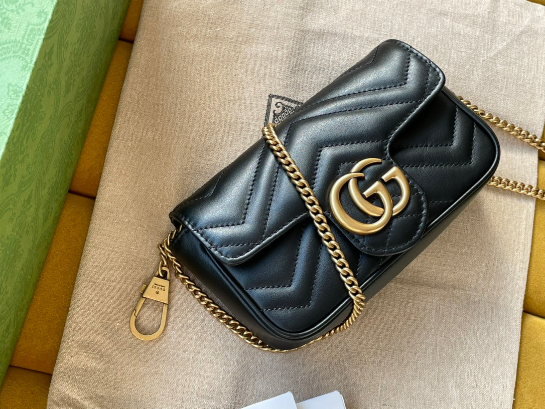 GG MARMONT MINI 16 BAG IN BLACK CALFSKIN Amelia Amelia