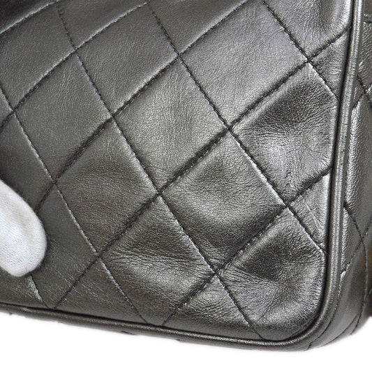 CHANEL 1991-1994 Metallic Gray Lambskin Diamond Camera Bag Mini