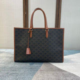 CELINE 25S HORIZONTAL CABAS 43MM IN BLACK TRIOMPHE CANVAS AND TAN BROWN CALFSKIN Amelia