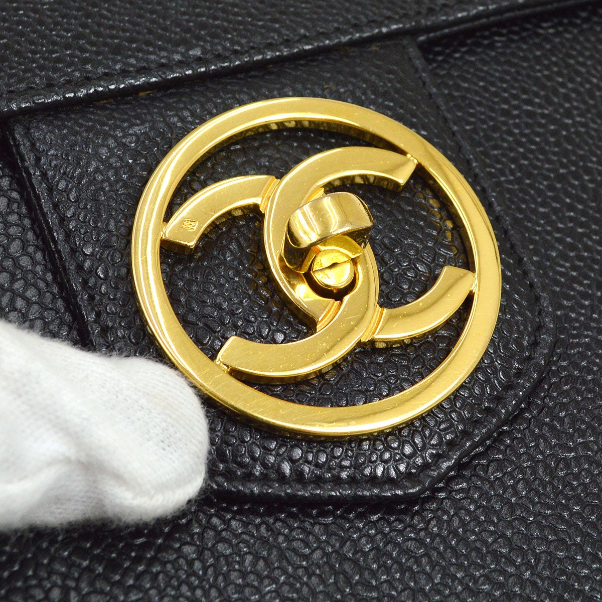 CHANEL 1994-1996 Circled CC Vanity Handbag Black Caviar 01531