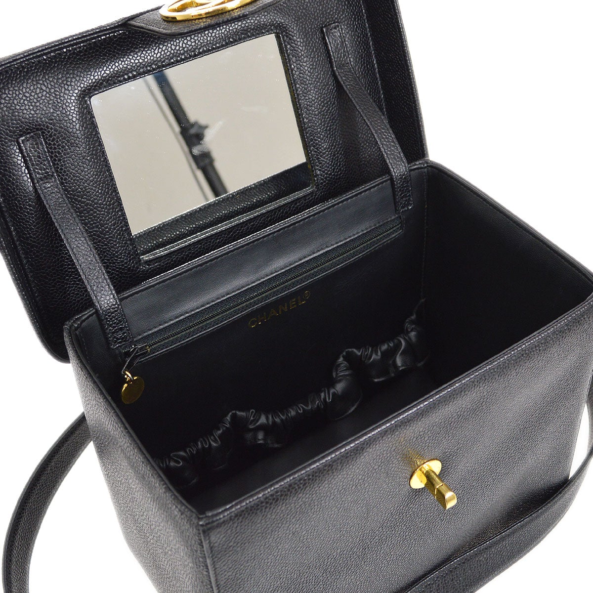 CHANEL 1994-1996 Circled CC Vanity Handbag Black Caviar 01531