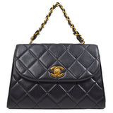CHANEL 1994-1996 Chain Hand Bag Black Lambskin 20418