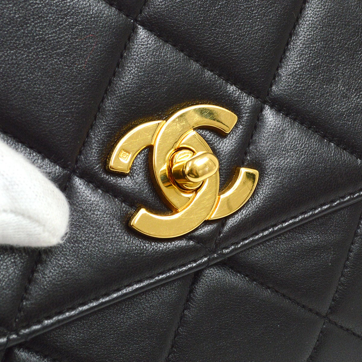 CHANEL Chain Hand Bag Black Lambskin 43277