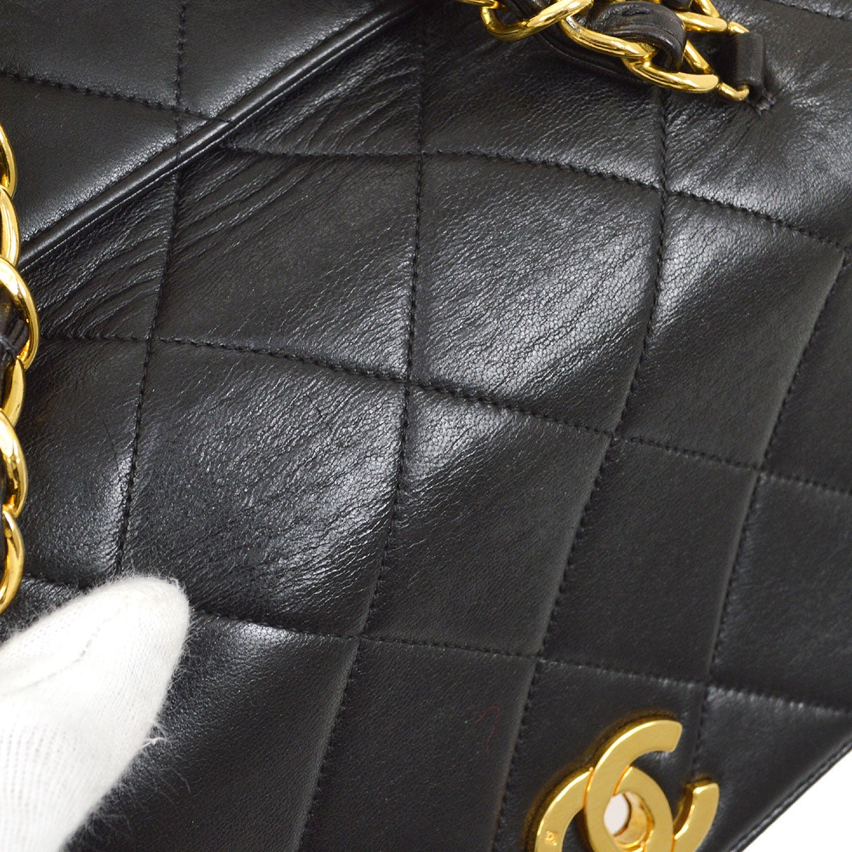 CHANEL Chain Hand Bag Black Lambskin 43277