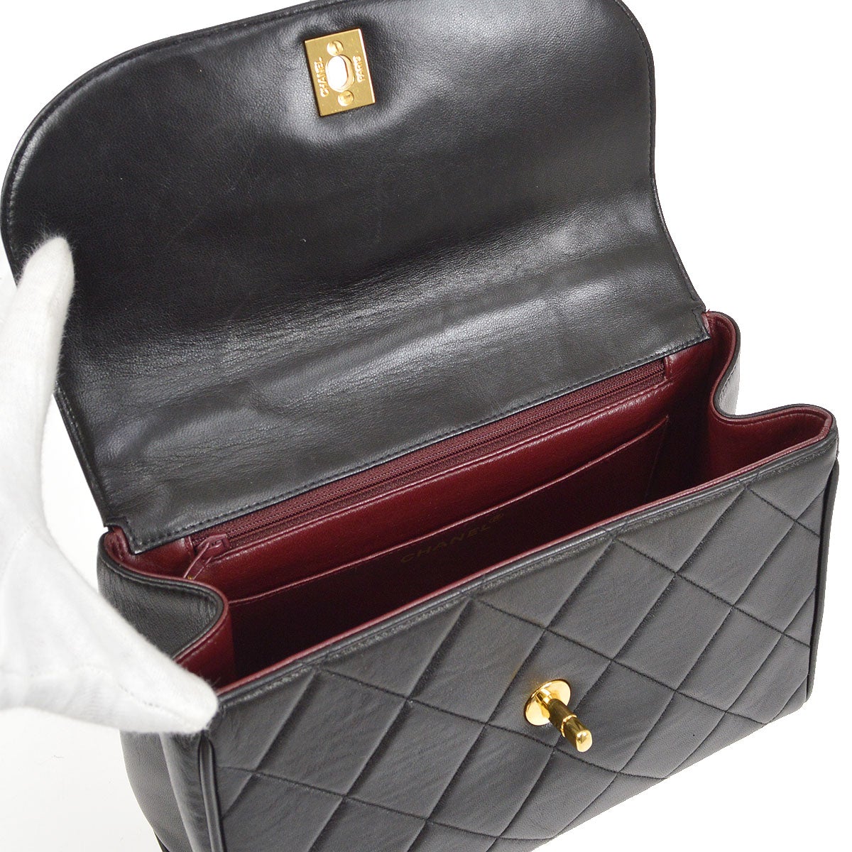 CHANEL Chain Hand Bag Black Lambskin 43277