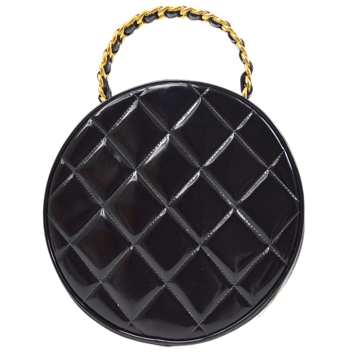 CHANEL Chain Vanity Round Hand Bag Black 72826