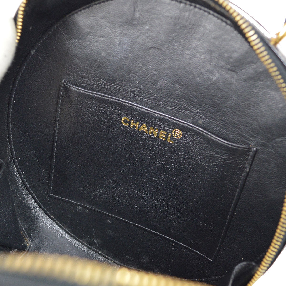 CHANEL Chain Vanity Round Hand Bag Black 72826