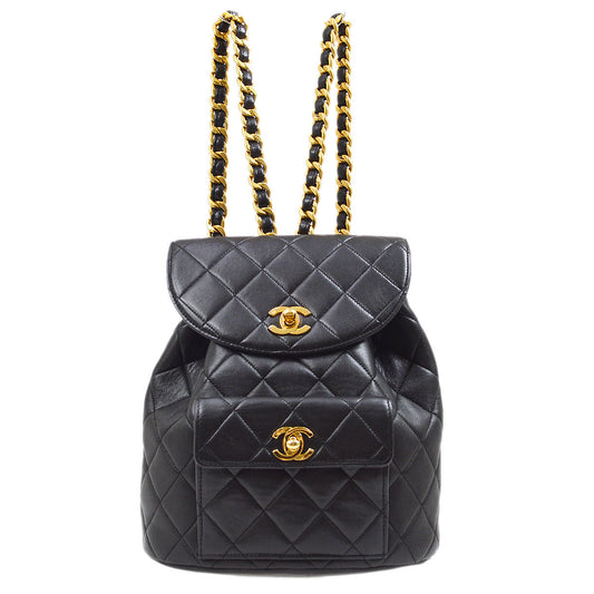 CHANEL 1994-1996 DUMA Backpack Medium Black Lambskin 42965