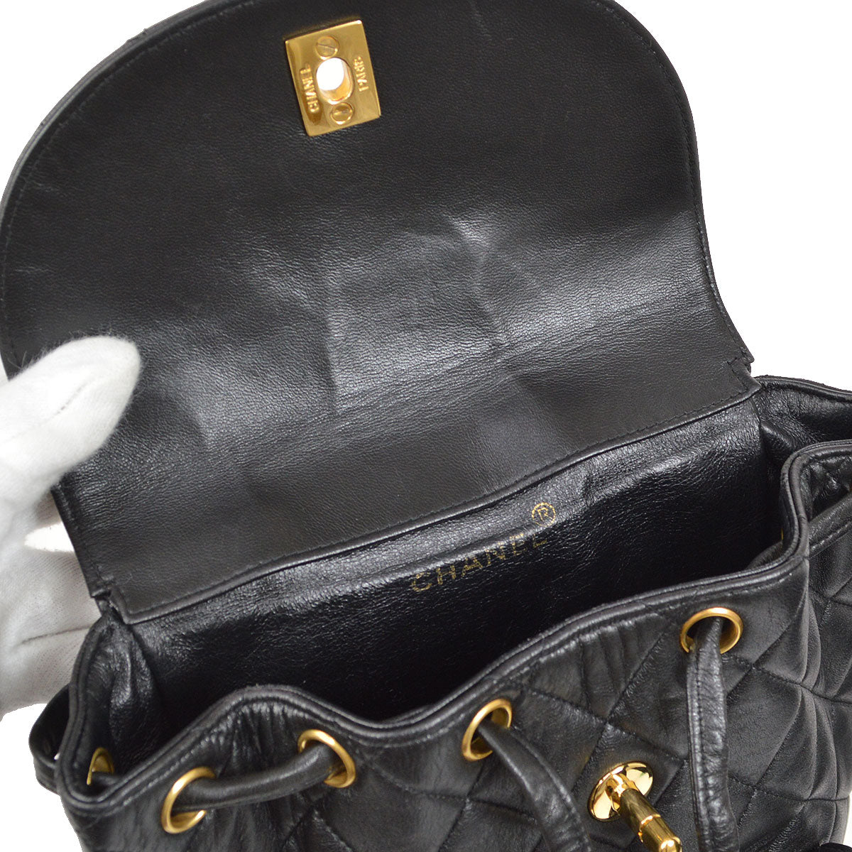 CHANEL 1994-1996 DUMA Backpack Medium Black Lambskin 42965