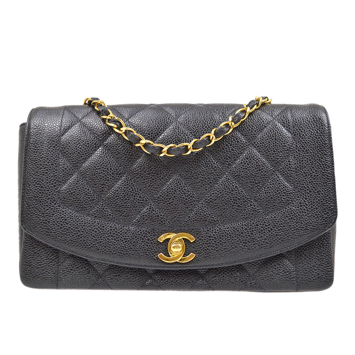 CHANEL 1994-1996 Black Caviar Diana Medium 43545