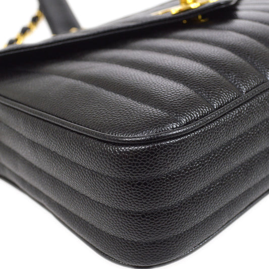 CHANEL 1994-1996 Black Caviar Vertical Pocket Camera Bag Jumbo 43917