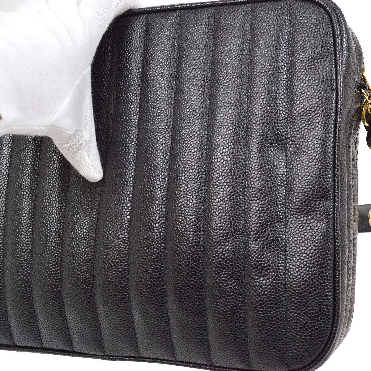CHANEL 1994-1996 Black Caviar Vertical Pocket Camera Bag Jumbo 43917