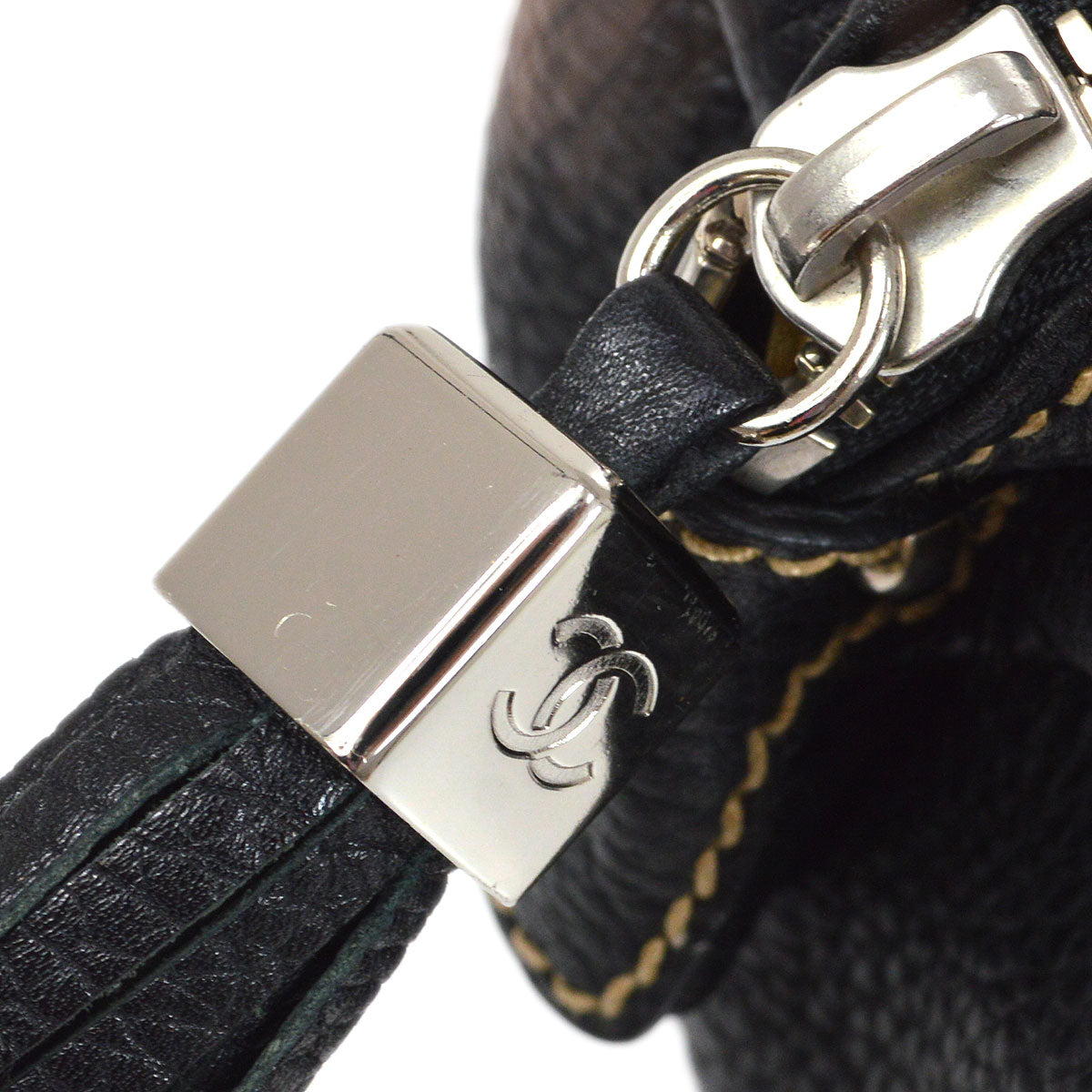CHANEL 2003-2004 Black Caviar Embossed Logo Handbag 00960