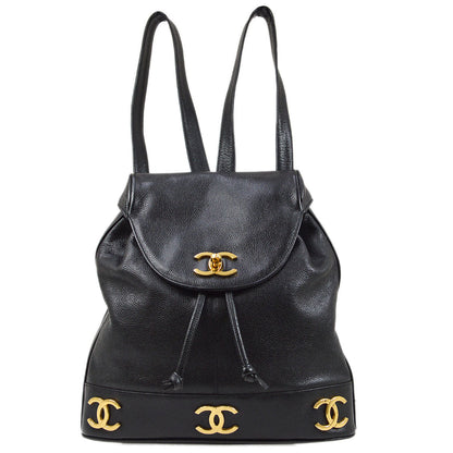 CHANEL 1991-1994 Triple CC Backpack Black Caviar