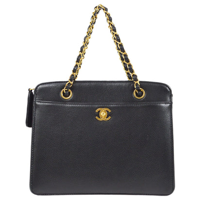 CHANEL 1997-1999 Chain Handbag Black Lambskin 14406
